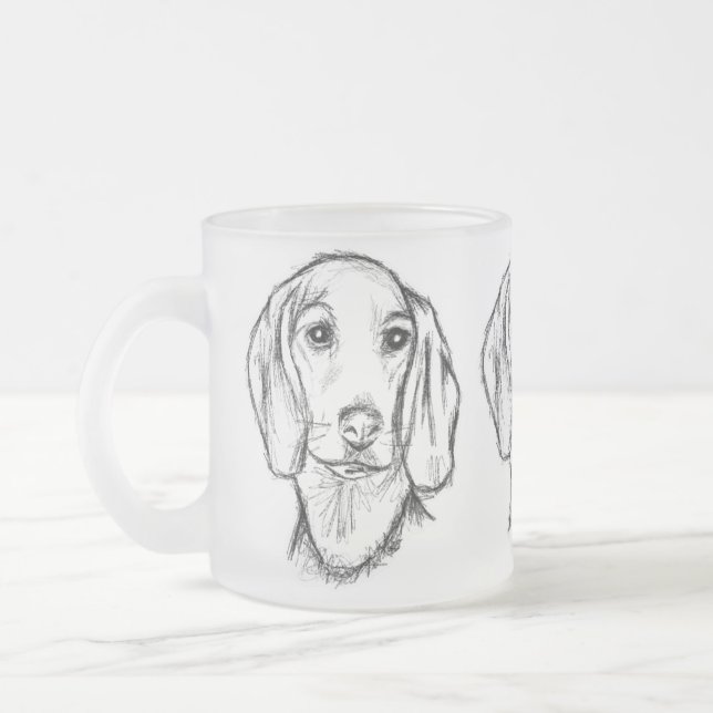 Taza De Cristal Esmerilado dachshund sketch a mano perro cachorro blanco negr (Izquierda)