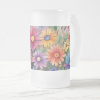 Taza De Cristal Esmerilado Daisies pintados -