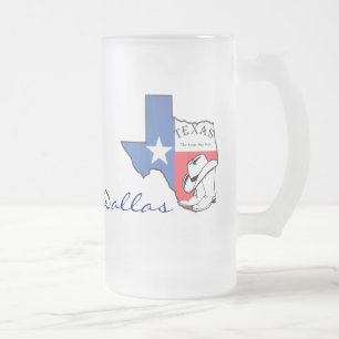 Taza De Cristal Esmerilado Dallas, Texas State Map with Star, Boots, Gorra Mu
