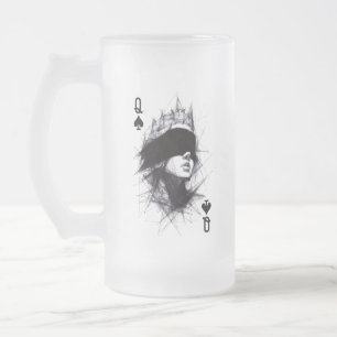 Taza De Cristal Esmerilado Dama de Picas (Estilo 3) Dibujo de Arte Fino