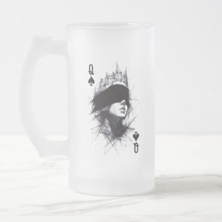 Taza De Cristal Esmerilado Dama de Picas (Estilo 3) Dibujo de Arte Fino