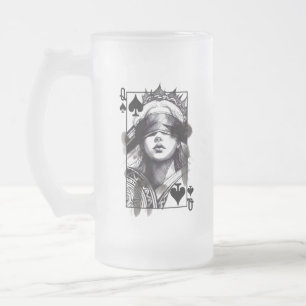 Taza De Cristal Esmerilado Dama de Picas (Estilo 5) Dibujo de Arte Fino