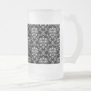 Taza De Cristal Esmerilado Damasco blanco y negro
