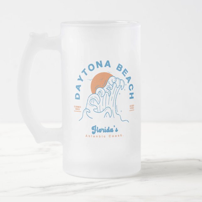 TAZA DE CRISTAL ESMERILADO DAYTONA BEACH FLORIDA VERANO VACACIONES (Izquierda)