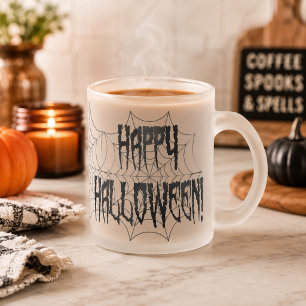 Taza De Cristal Esmerilado Dedos y telaraña de araña de Halloween