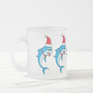 Taza De Cristal Esmerilado Delfín lindo con personalizado de Santa hat