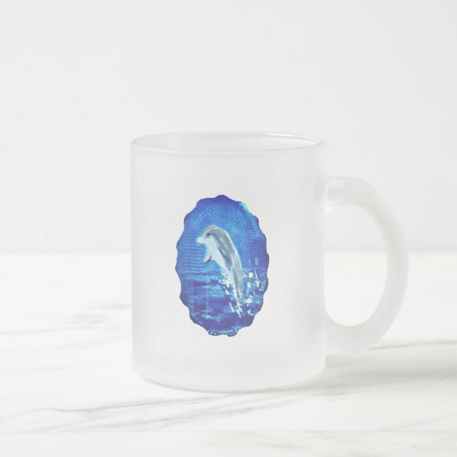 Taza De Cristal Esmerilado Delfín saltando animal marino (Derecha)