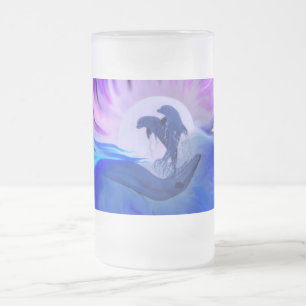 Taza De Cristal Esmerilado Delfines en la luna