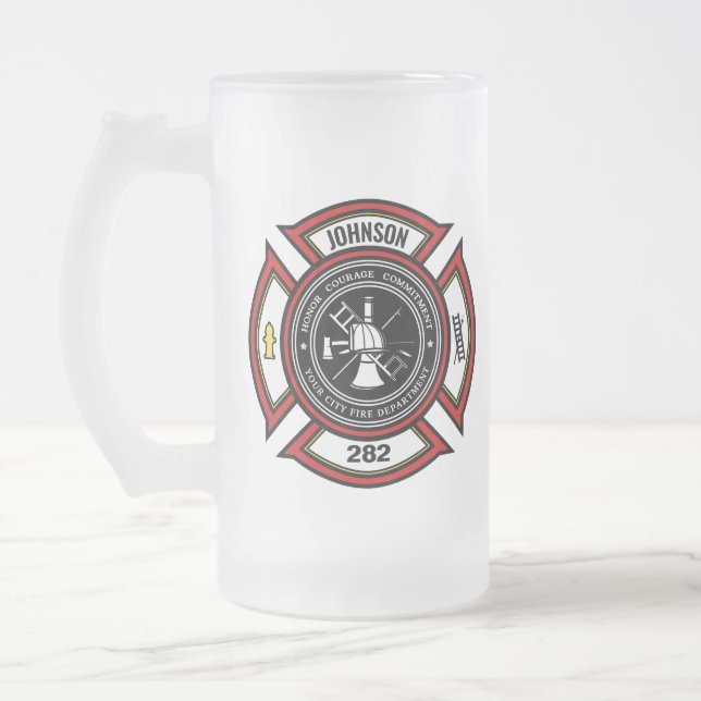 Taza De Cristal Esmerilado Departamento de Bomberos AÑADIR NOMBRE Insignia pa (Izquierda)