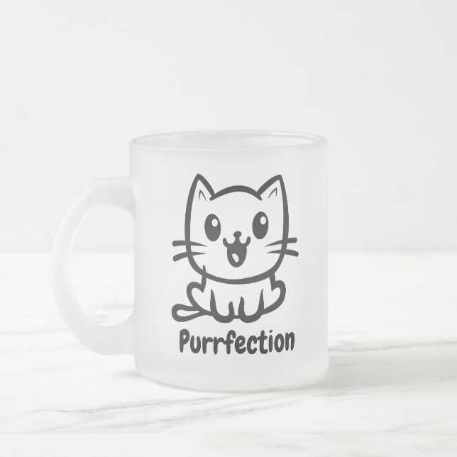 Taza De Cristal Esmerilado Depuración, Gato De Anime Muy Cuto (Izquierda)