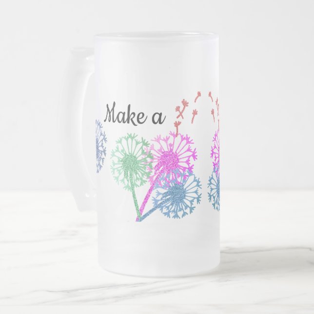Taza De Cristal Esmerilado Desear Purpurina de flores Dandelion Bonito elegan (Anverso izquierdo)