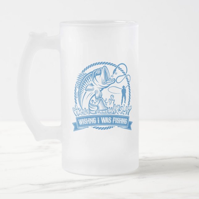 Taza De Cristal Esmerilado Desearía Estar Pescando (Izquierda)