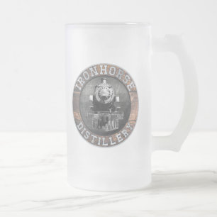 Taza De Cristal Esmerilado Destilería De Ironhorse Vintage En Madera Y Metali