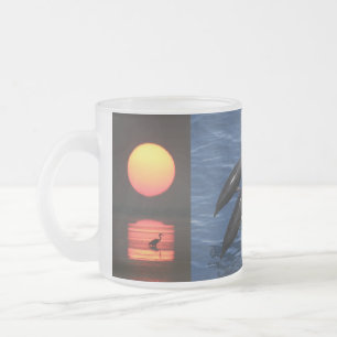 Taza De Cristal Esmerilado Destino tropical de la palma de la puesta del sol