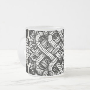 Taza De Cristal Esmerilado Detaillierte Schwarz-Weißer keltischer Knoten 0001