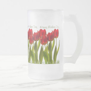 Taza De Cristal Esmerilado Día de la Madre - Fila de brillantes Tulipanes de