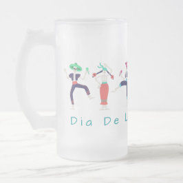Taza De Cristal Esmerilado Dia De Las Muertos Bailando Esqueletos