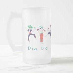 Taza De Cristal Esmerilado Dia De Las Muertos Bailando Esqueletos