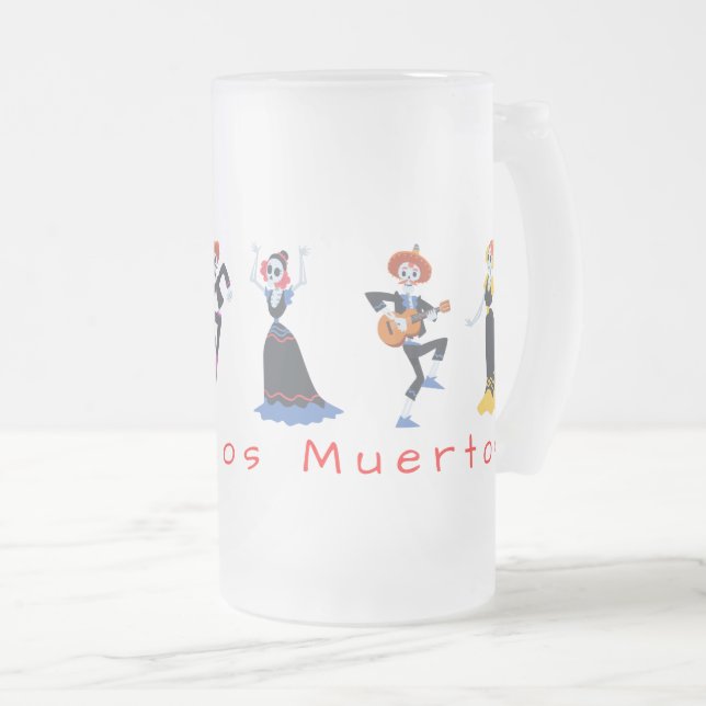 Taza De Cristal Esmerilado Dia De Los Muertos Cantando Esqueletos (Anverso derecho)