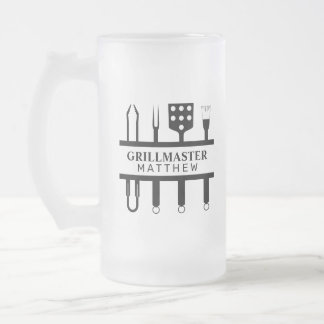 Taza De Cristal Esmerilado Día de los padres con nombre maestro de parrillada