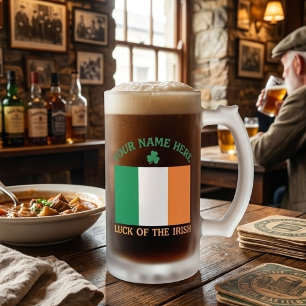 Taza De Cristal Esmerilado Día de San Patricio Bandera de Irlanda Nombre Pers