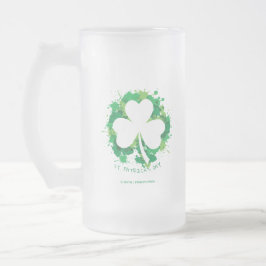 Taza De Cristal Esmerilado Día de San Patricio. Lucky Clover White Silhouette