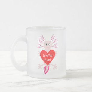 Taza De Cristal Esmerilado Día de San Valentín Love Heart Axolotl