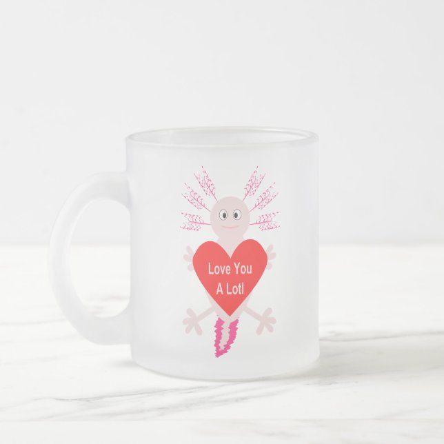 Taza De Cristal Esmerilado Día de San Valentín Love Heart Axolotl (Izquierda)