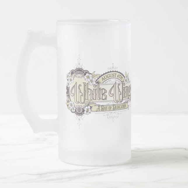 Taza De Cristal Esmerilado Día del Vino Blanco Rótulo (Izquierda)