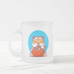 Taza De Cristal Esmerilado Dibujo animado de Shiba Inu lindo comiendo fideos