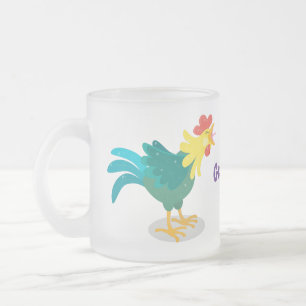 Taza De Cristal Esmerilado Dibujo de ilustración de gallo cantando divertido