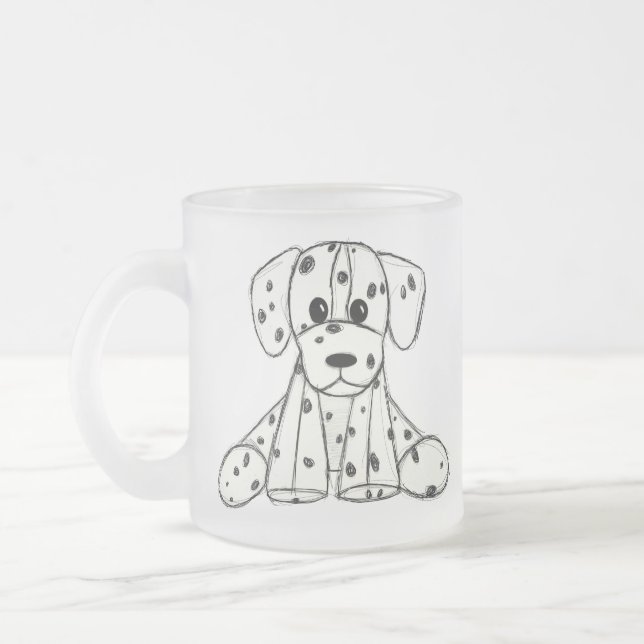 Taza De Cristal Esmerilado Dibujo de perros rellenos dálmatas esquema simple  (Izquierda)