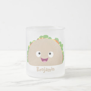 Taza De Cristal Esmerilado Dibujo de taco de dibujos animados sonriente feliz
