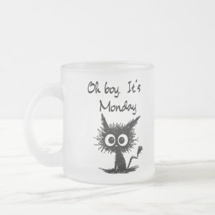 Taza De Cristal Esmerilado Dibujo divertido de gato "Oh chico, es lunes" Humo
