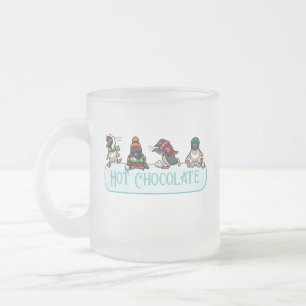 Taza De Cristal Esmerilado Dibujos animados de pingüinos divertidos con choco