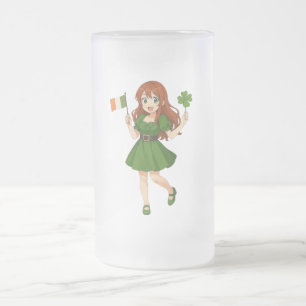 Taza De Cristal Esmerilado Dibujos lindos de anime pelirrojos día de San Patr