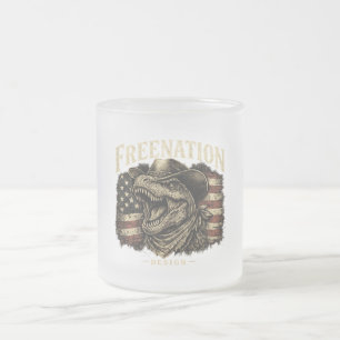 Taza De Cristal Esmerilado Dinosaurio Vaquero Patriota Bandera Americana 