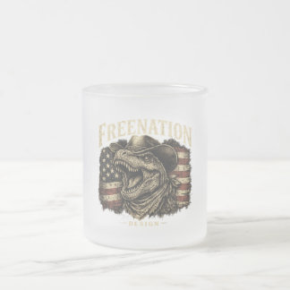 Taza De Cristal Esmerilado Dinosaurio Vaquero Patriota Bandera Americana
