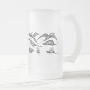 Taza De Cristal Esmerilado Dinosaurios retros del ilustracion del dinosaurio