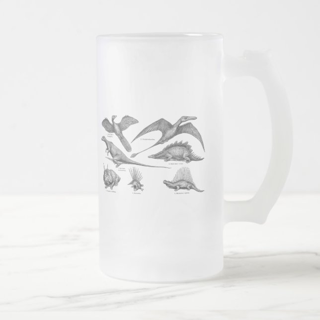 Taza De Cristal Esmerilado Dinosaurios retros del ilustracion del dinosaurio (Derecha)
