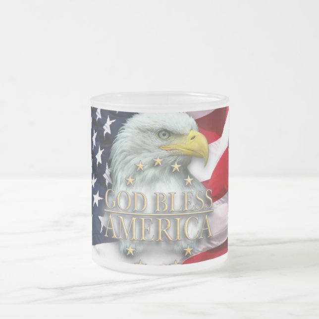 TAZA DE CRISTAL ESMERILADO DIOS BENDICE AMÉRICA EAGLE (Centro)