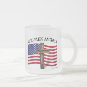 TAZA DE CRISTAL ESMERILADO DIOS BENDIGA AMÉRICA