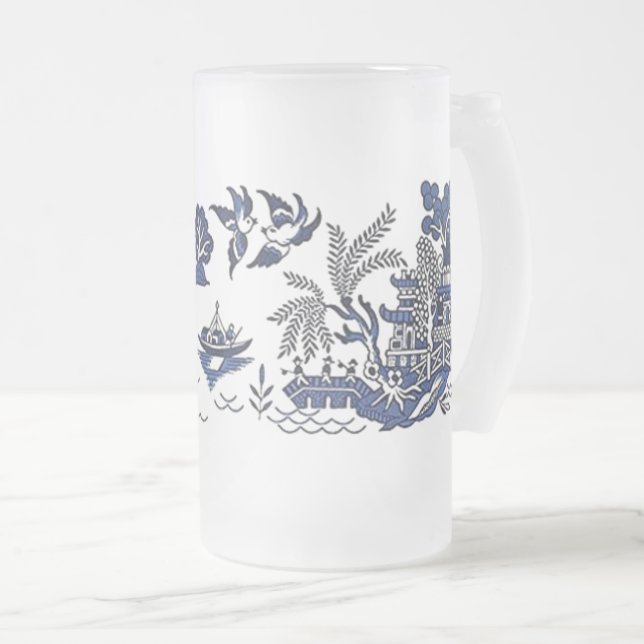 Taza De Cristal Esmerilado Diseño azul clásico del sauce (Anverso derecho)