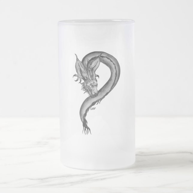 Taza De Cristal Esmerilado Diseño blanco y negro de Dragon (Centro)