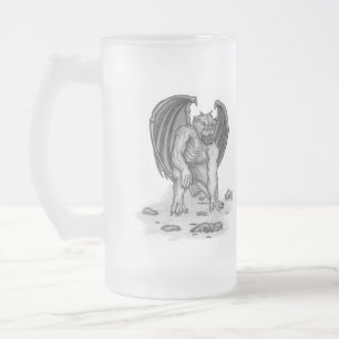 Taza De Cristal Esmerilado Diseño blanco y negro de Golem Gargoyle