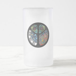 Taza De Cristal Esmerilado Diseño colorido de búho de árbol de señas de paz