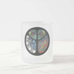 Taza De Cristal Esmerilado Diseño colorido de búho de árbol de señas de paz