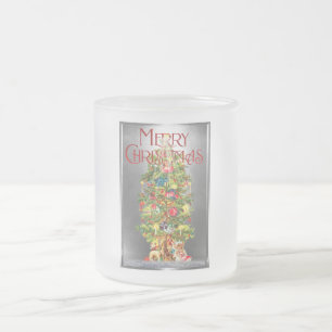 Taza De Cristal Esmerilado Diseño de árbol de vintage navideño