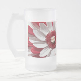 Taza De Cristal Esmerilado Diseño de arte de IA con flores blancas rojas de v