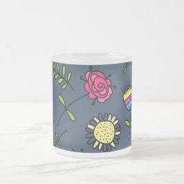 Taza De Cristal Esmerilado Diseño de Arte de Patrón Floral Caprichoso